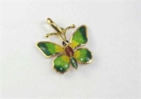 Gold and yellow and green enamel butterfly pendant
