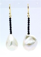 Baroque pearl and onyx earrings