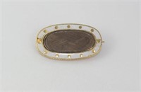 Antique 9ct gold & enamel mourning brooch
