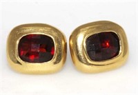 Pair of 9ct yellow gold and garnet earrings