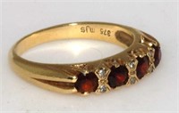 Antique style gold, garnet and diamond ring