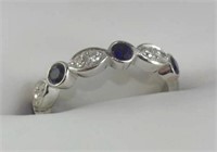 Boxed 18ct white gold, sapphire and diamond band