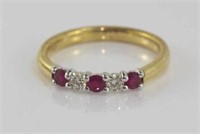 9ct yellow gold, ruby and diamond ring