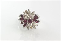 White gold ruby and diamond ring marked 18K