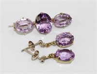 Antique silver & amethyst brooch and earrings set