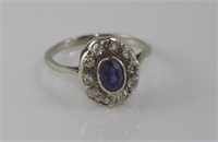 18ct white gold, sapphire and diamond ring