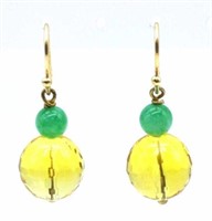 Facetted citrine and jade earrings