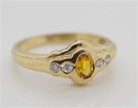 9ct yellow gold, citrine and diamond ring