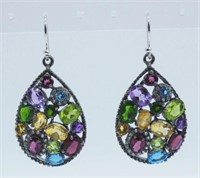 Silver and multi-gem earrings