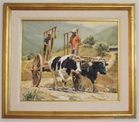 Framed Art - Wagon & Cows