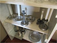 Contents of 2 Shelves-Pewter Items(Candlesticks,