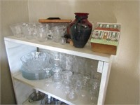 Contents of 2 Shelves-Glassware, Dishes, Vase,