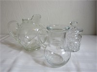 2 Glass Pitchers & 1 Glass Canister