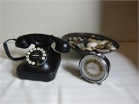Pottery Barn Phone &  PB Alarm Clock,Bowl w/Stones