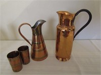 2 Copper Pitchers(one w/2 matching cups)