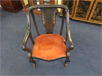 ANTIQUE CARVED CLAW FOOTED PARLOR CHAIR ON