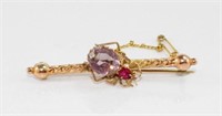 9ct gold bar brooch with amethyst fly