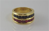 18ct yellow gold, ruby and sapphire ring