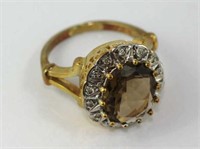 9ct yellow gold, citrine and diamond ring