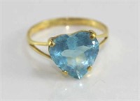 Yellow gold ring with blue topaz