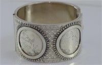 Large Victorian silver hinged bracelet