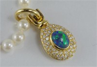 18ct yellow gold, opal & diamond pearl enhancer