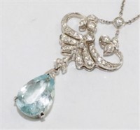 18ct white gold, diamond and aquamarine pendant