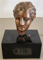 Brass or Bronze Head Bust on Wooden Base