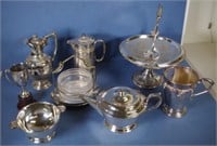 Eight pieces vintage silver plate table ware