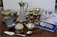 Quantity of vintage silver plate serving items