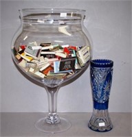 Vintage Czech cobalt blue flash crystal vase