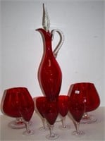 Red glass part liqueur set