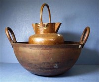 Copper cooking pot and jug