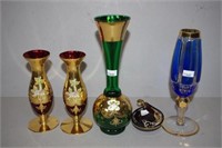 Four various Bohemian ornamental glass vases
