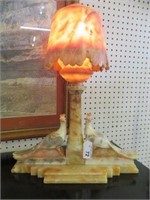 WONDERFUL ANTIQUE PHEASANT ALABASTER PARLOR LAMP