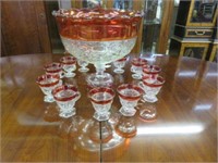 14 PC KINGS CROWN PUNCH BOWL,CUPS AND COMPOTE