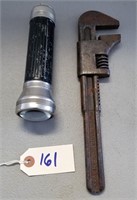Vintage U.S. Navy Pipe Wrench & Flashlight