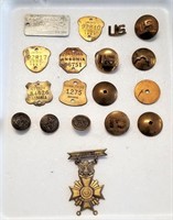 Vintage Brass Buttons, Dog Tag Licenses & More