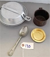 Military Mess Kit & Spoon, Triumph Ashtray, Tin Cu