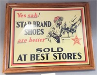 "Star Brand Shoes" Emboosed Sign in Wooden Frame