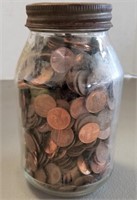 Glass Jar of Assorted U.S. Cents