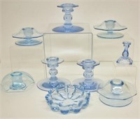 ASSORTED ICE BLUE CANDLE HOLDERS