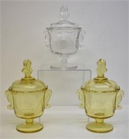 THREE HEISEY "WAVERLY" COVERED CANDY DISHES