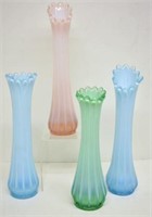 FOUR FOSTORIA "HEIRLOOM" OPALESCENT VASES