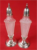 Tall STERLING Pressed Glass S&P Shakers