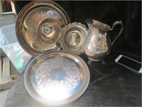 Silver Plate Serving Trays & Pitcher Lot