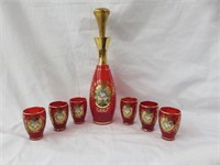 7PC HAND PAINTED RUBY CORDIAL SET 12"T