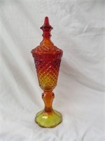 AMBERINA COVERED CANDY DISH 16"T