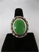 STERLING SILVER GREEN TURQUOISE RING SZ 6.5