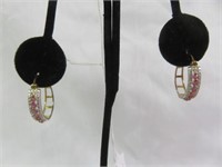 GOLD OVER STERLING PINK STONE EARRINGS 1"